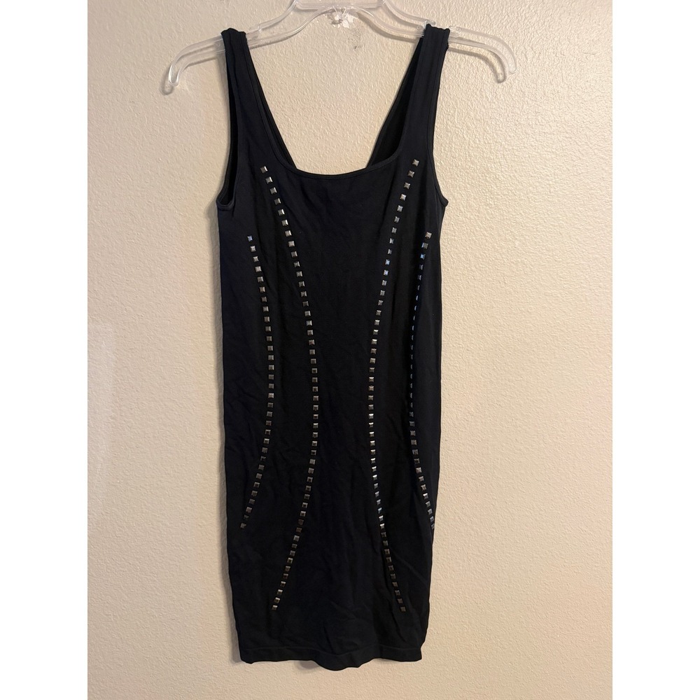 Bebe Black Studded Bodycon Mini Dress Sleeveless Silver Studs Size M/L USA